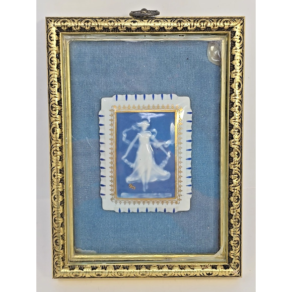 Vintage Limoges Blue & Gold Pate-Sur-Pate Trinket box Lid Framed U323 - Picture 1 of 5